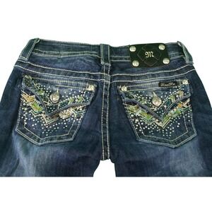 Miss Me Signature Bootcut Jeans Dark Wash Embellished Rhinestone JE8056BR Sz 25